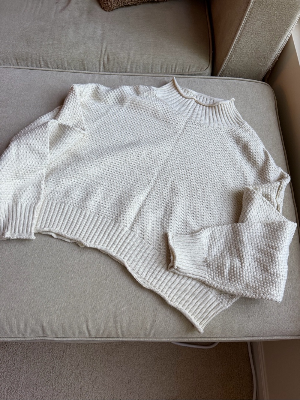 Double Zero Cream Textured Mock Neck Sweater